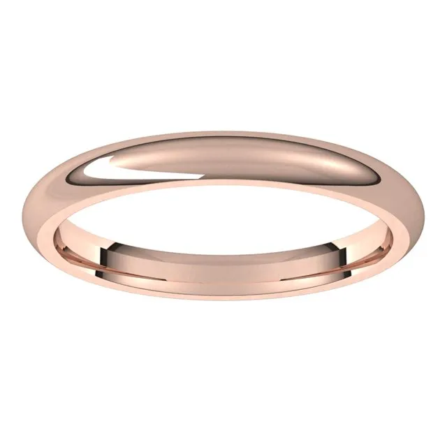 10K Rose Gold Domed Comfort Fit Wedding Band, 2.5 mm Wide