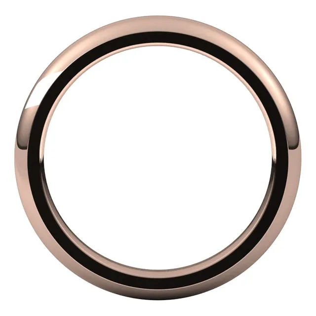 10K Rose Gold Domed Comfort Fit Wedding Band, 3 mm Wide