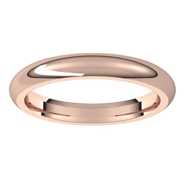 10K Rose Gold Domed Comfort Fit Wedding Band, 3 mm Wide