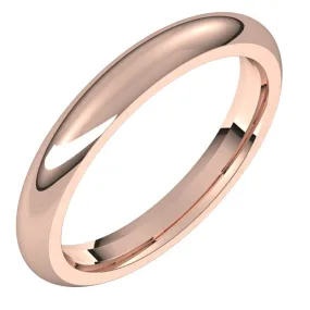 10K Rose Gold Domed Comfort Fit Wedding Band, 3 mm Wide
