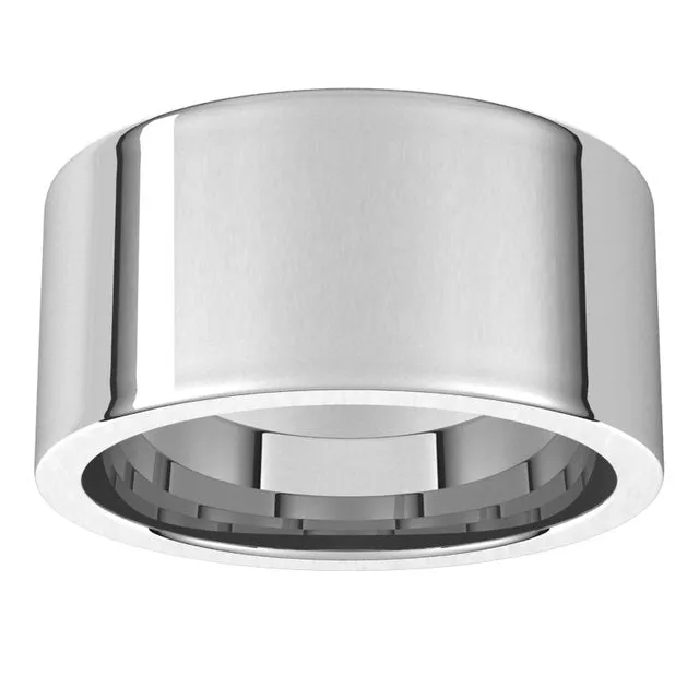 10K White Gold Flat Comfort Fit Wedding Band, 10 mm Wide