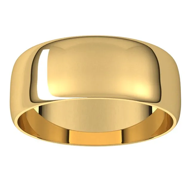 14K Yellow Gold Half Round Ultra-Light Wedding Band, 7 mm Wide