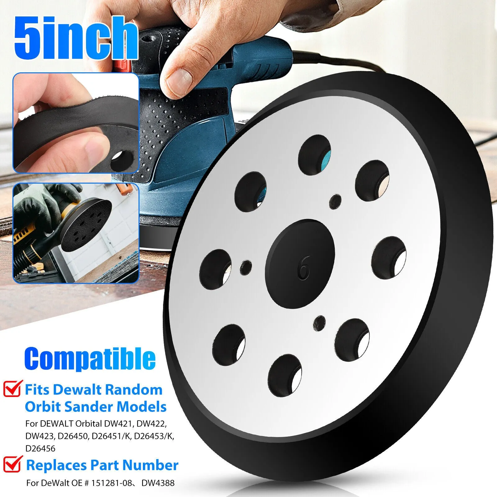 5 Inch 8 Hole Hook Loop Sander Pad Compatible For DW4388 DW423