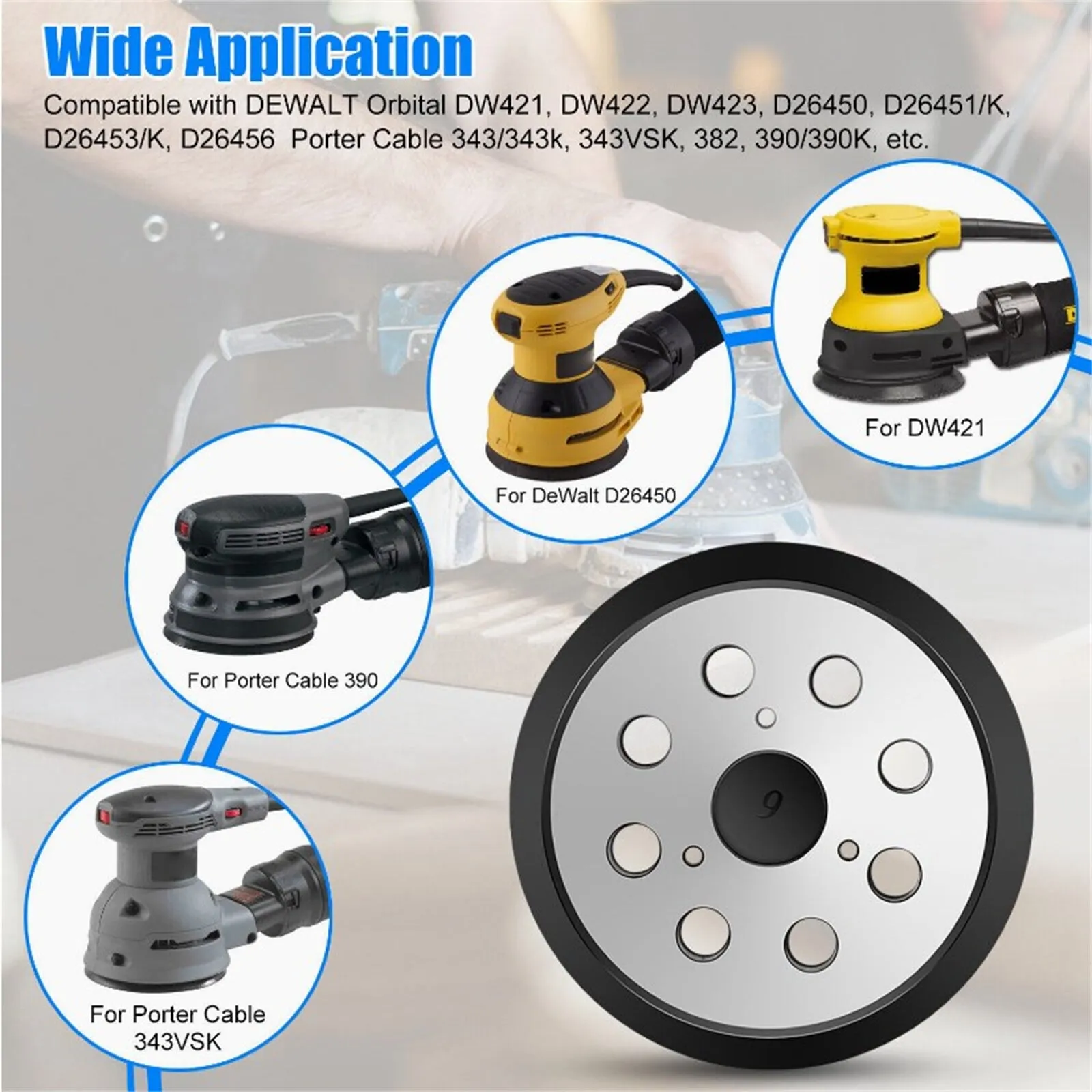 5 Inch 8 Hole Hook Loop Sander Pad Compatible For DW4388 DW423