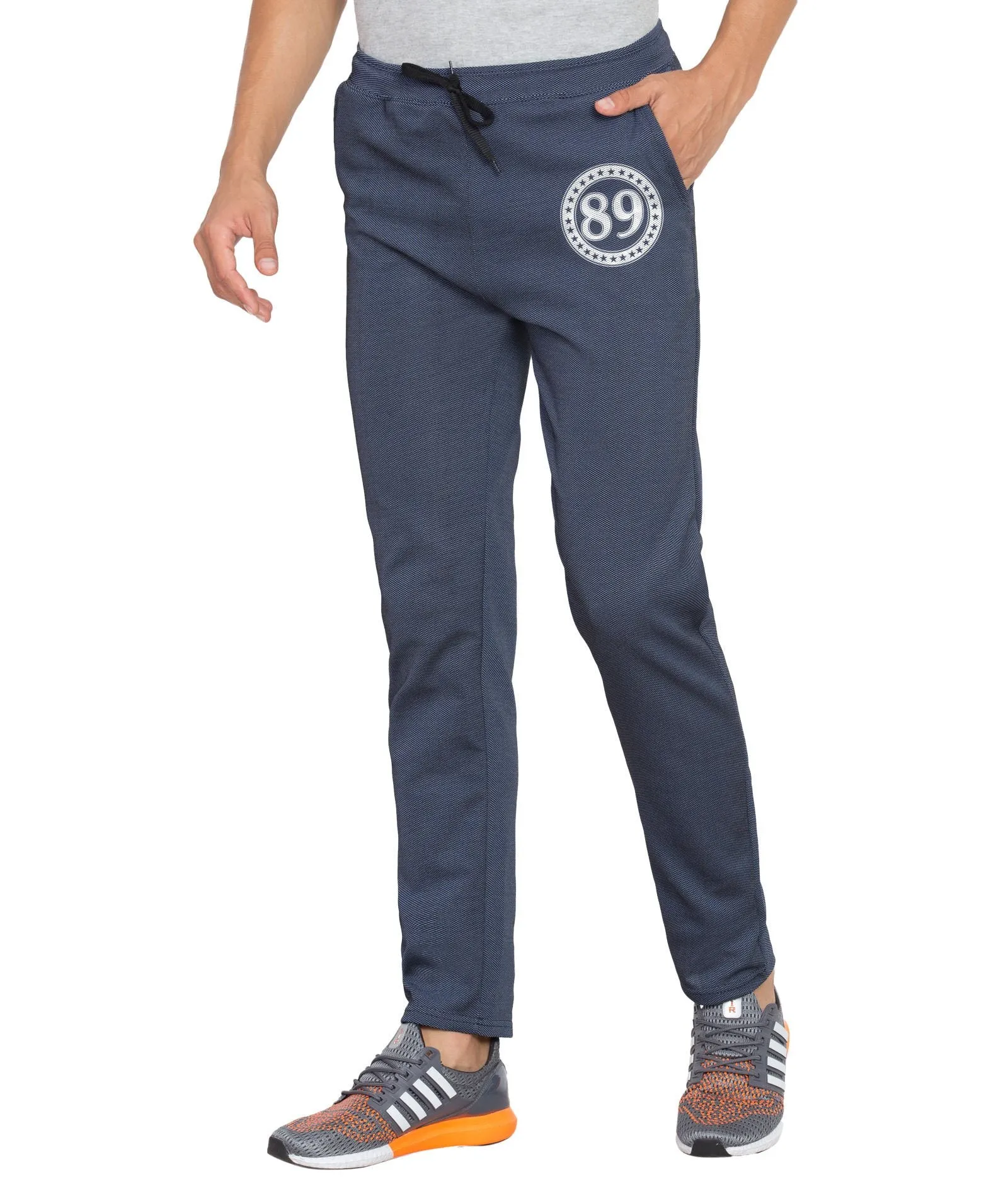 American-Elm Men's Printed Navy Blue Dri Fit Slim Fit Running Track Pant