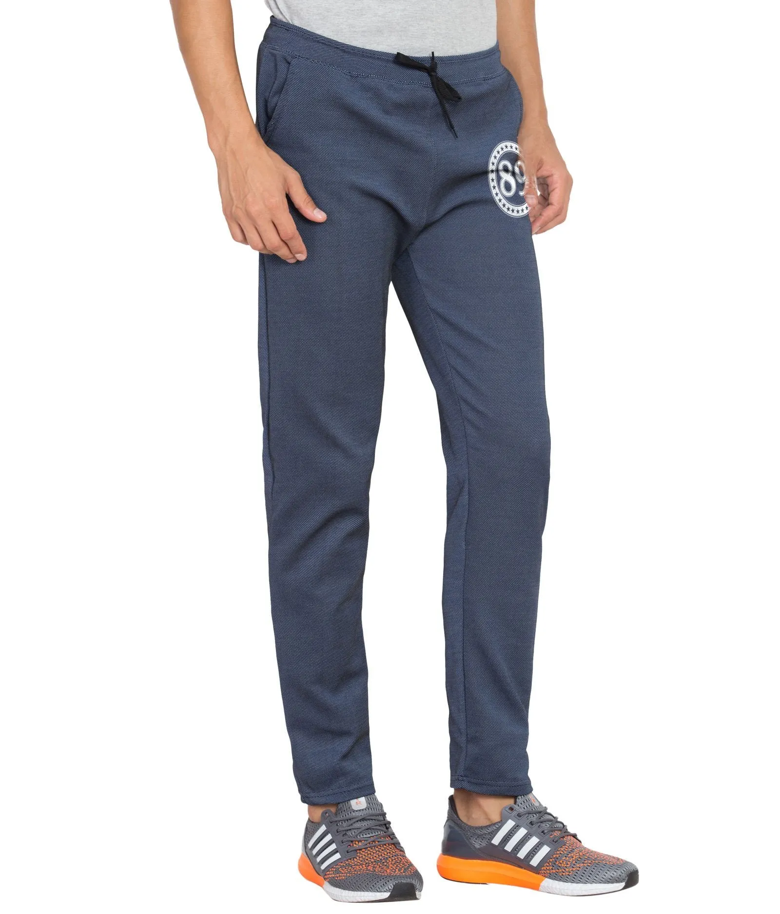American-Elm Men's Printed Navy Blue Dri Fit Slim Fit Running Track Pant