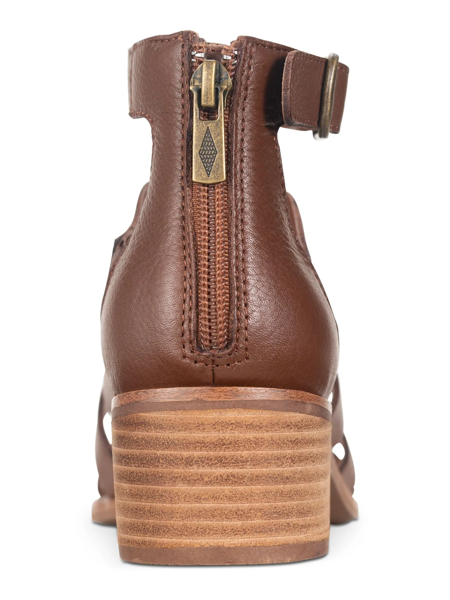 AMERICAN RAG Womens Le Brown Buckle Accent Padded Breathable Strappy Stretch Sonia Round Toe Stacked Heel Zip-Up Leather Gladiator Sandals Shoes M