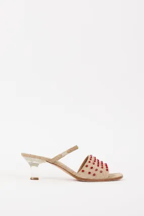 Beige & Red Suede Embellished Sandal