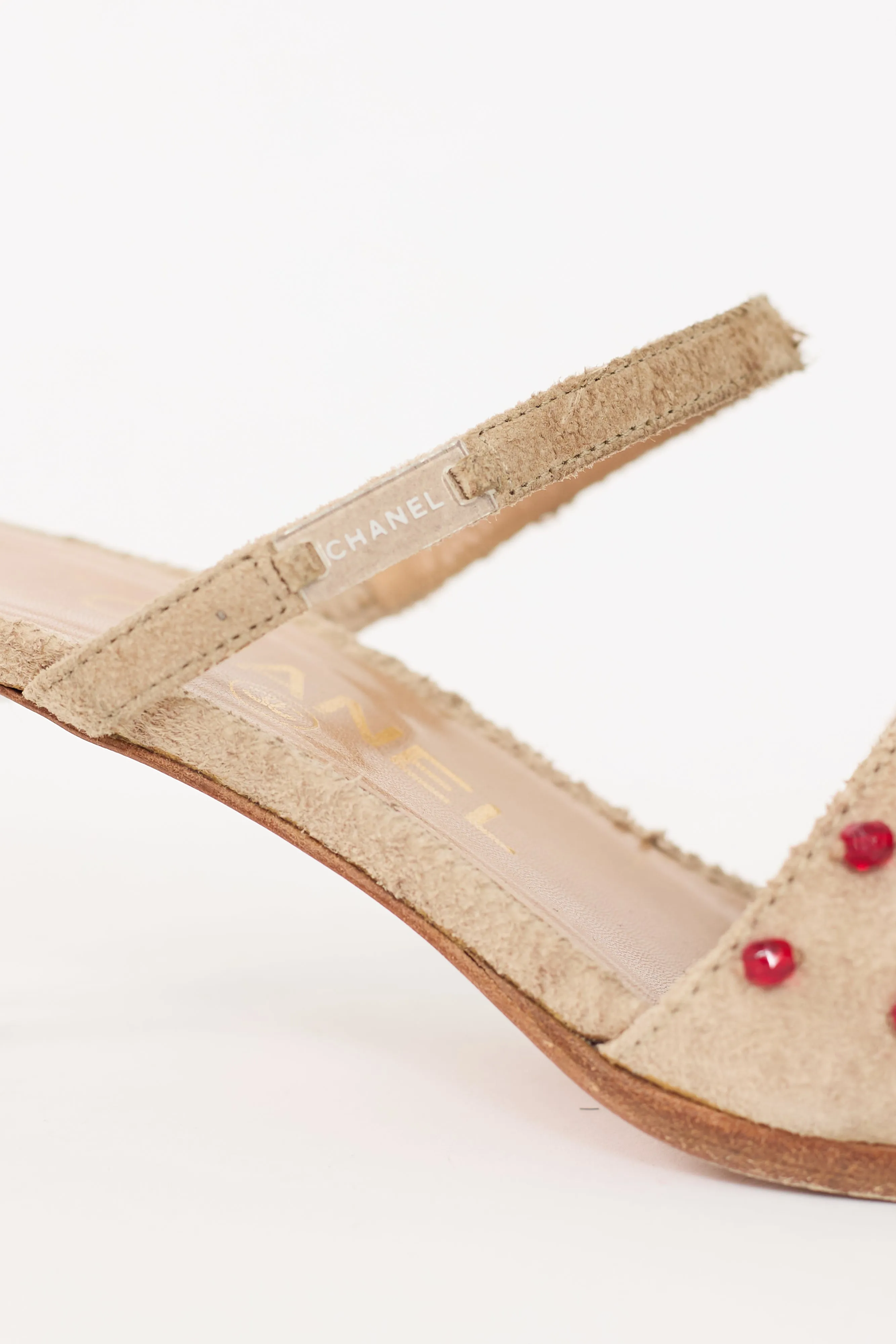 Beige & Red Suede Embellished Sandal