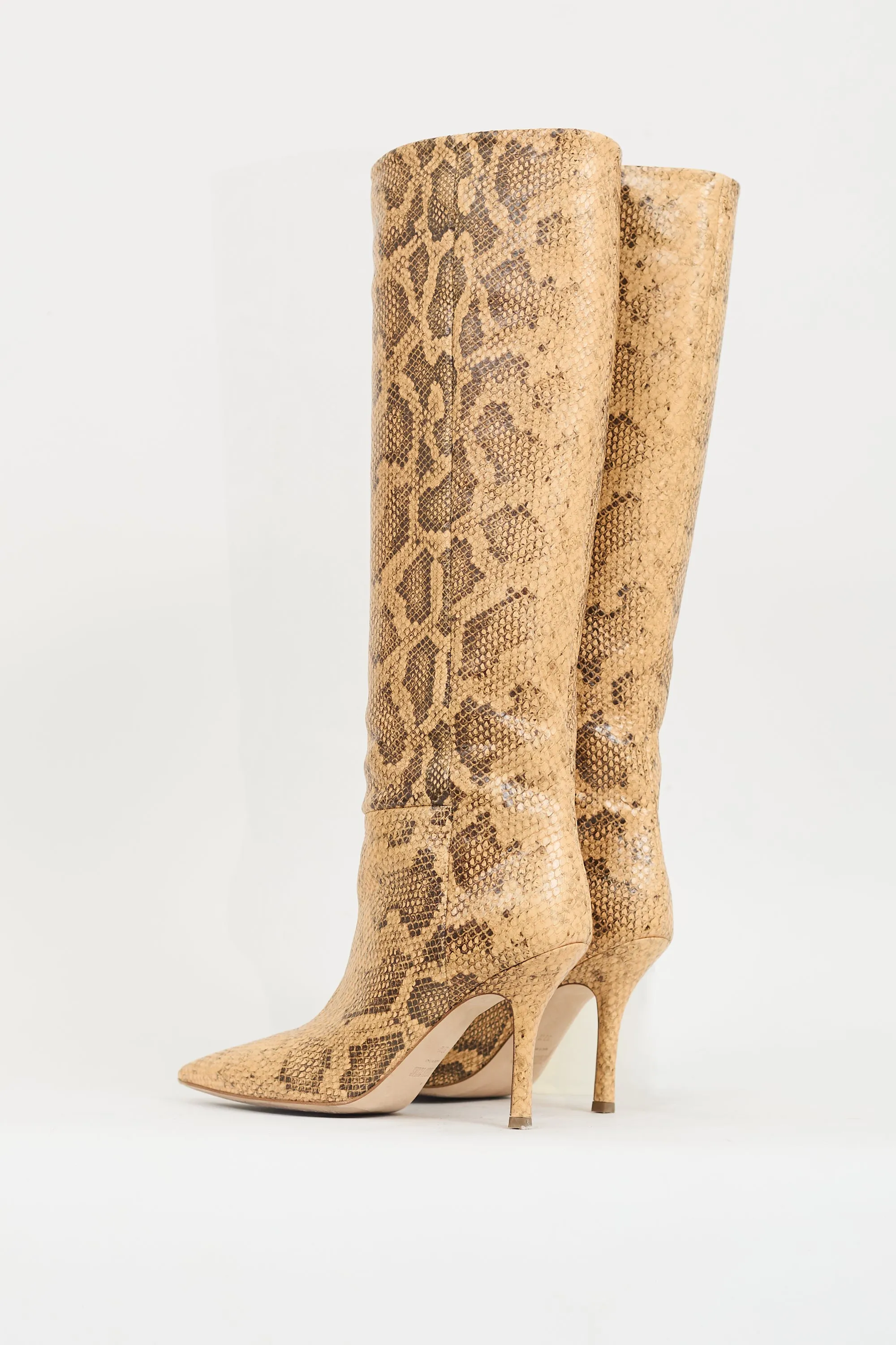 Beige Printed Leather Mama Wide High Boot