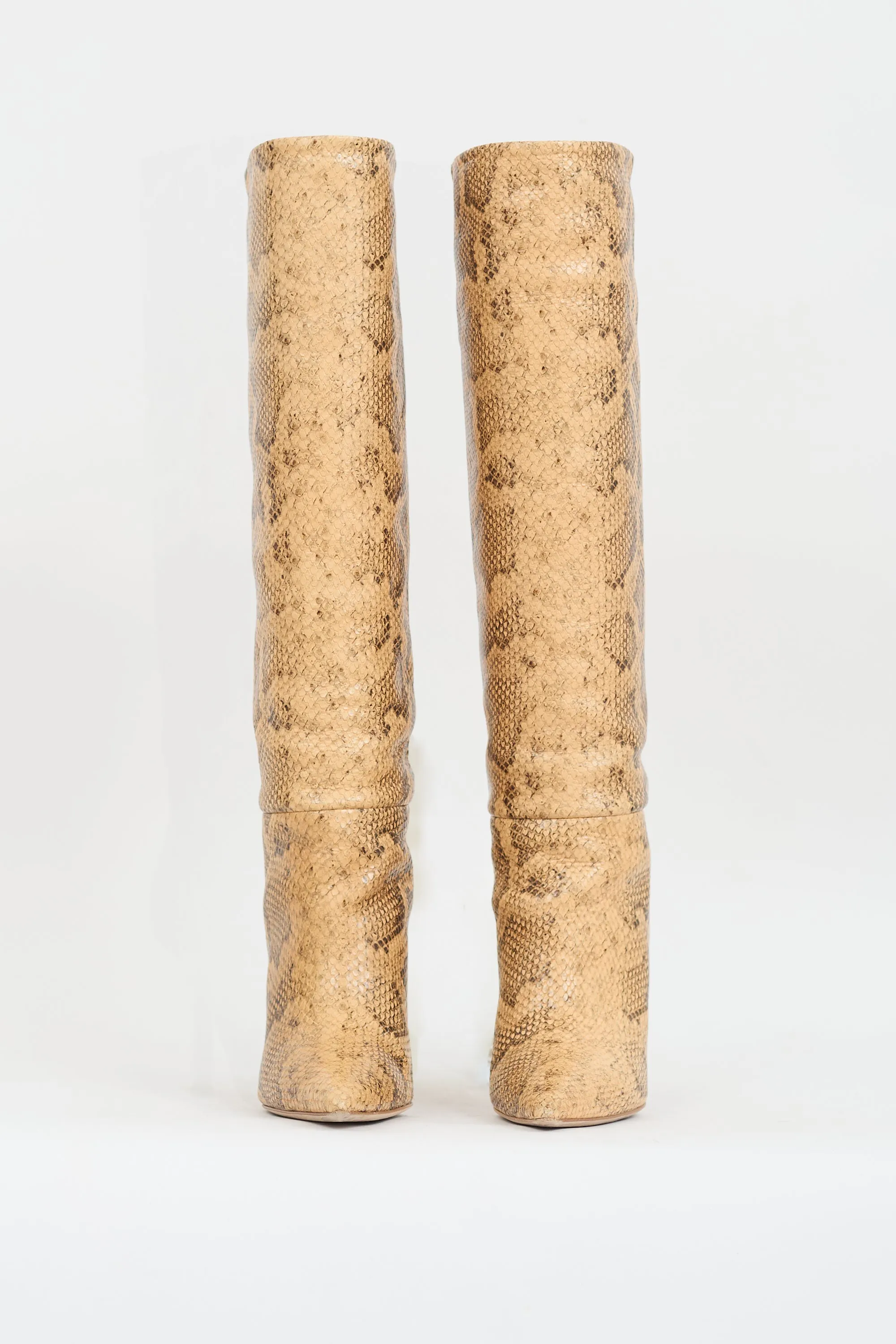 Beige Printed Leather Mama Wide High Boot