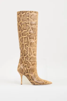 Beige Printed Leather Mama Wide High Boot