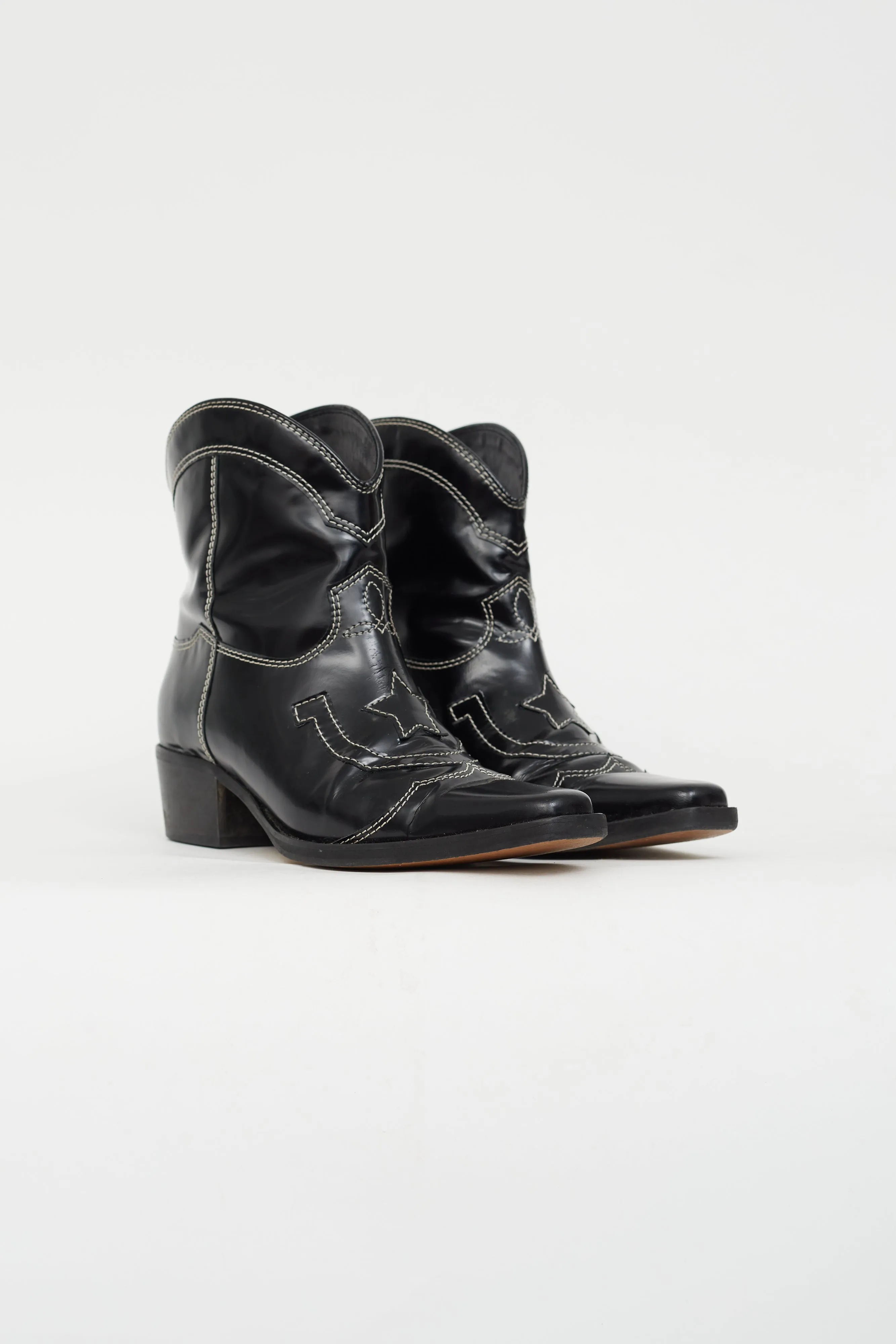 Black Leather Embroidered Western Boot