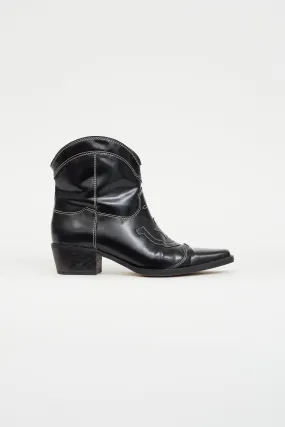 Black Leather Embroidered Western Boot