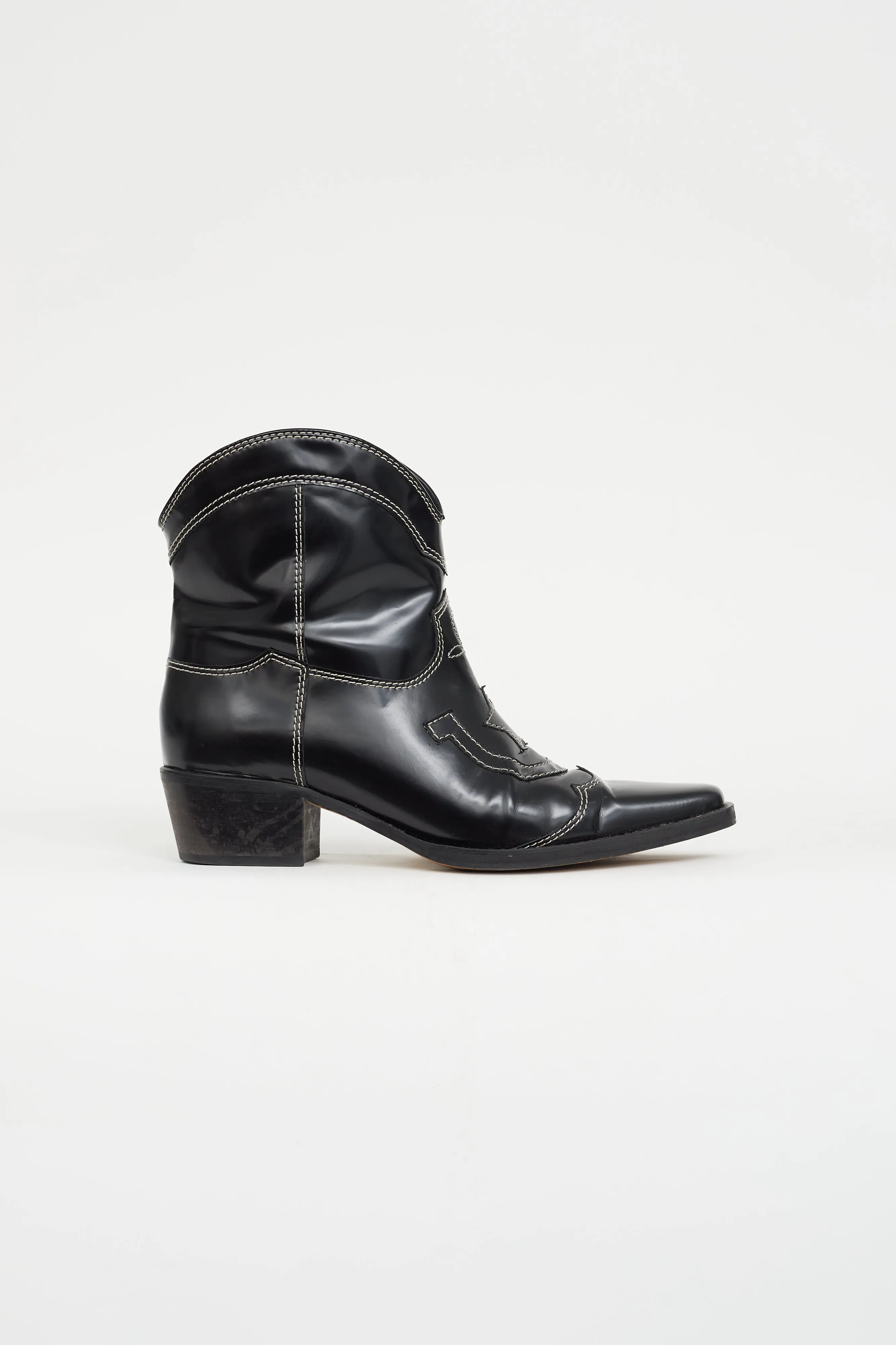 Black Leather Embroidered Western Boot