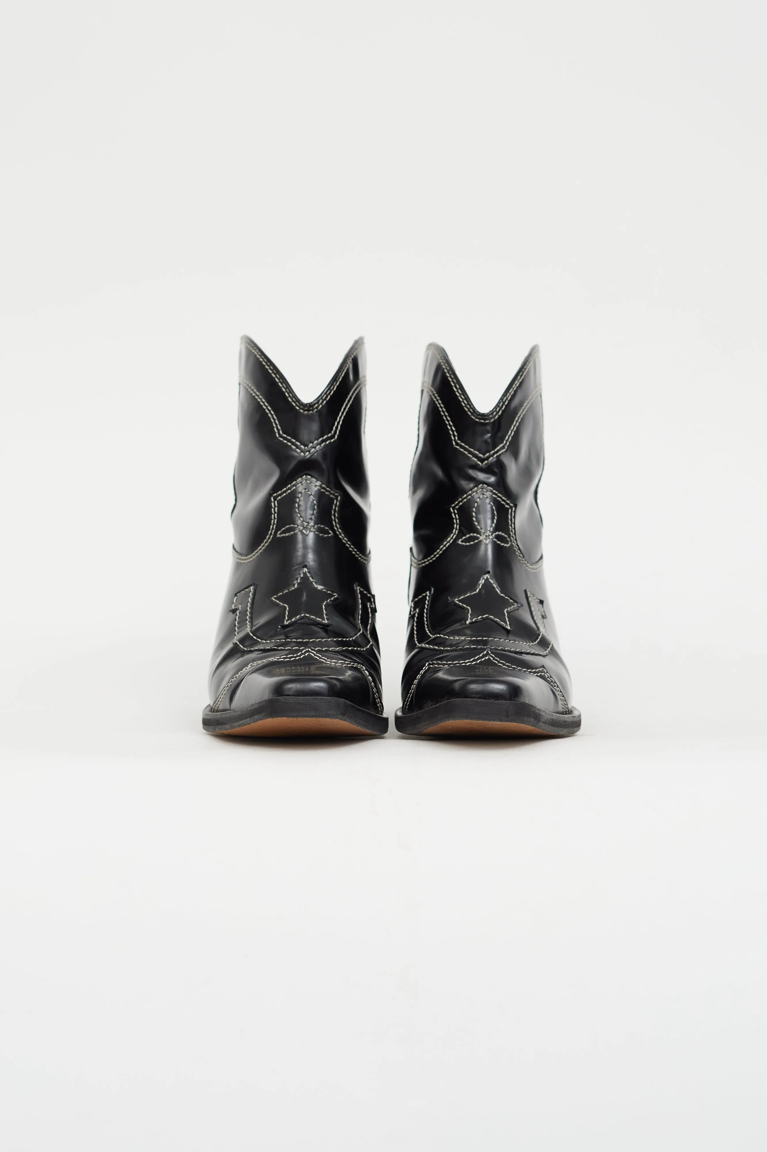Black Leather Embroidered Western Boot