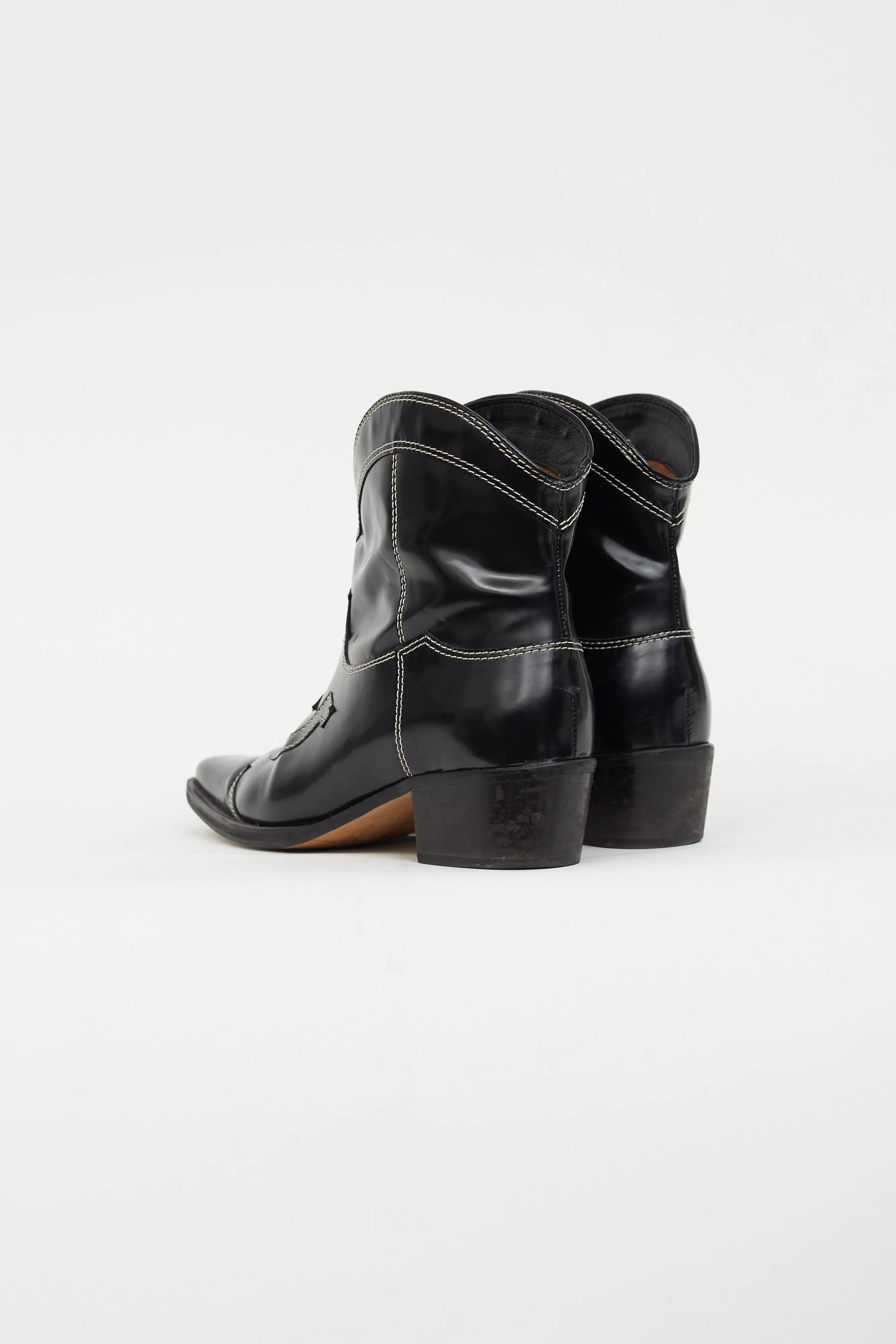 Black Leather Embroidered Western Boot