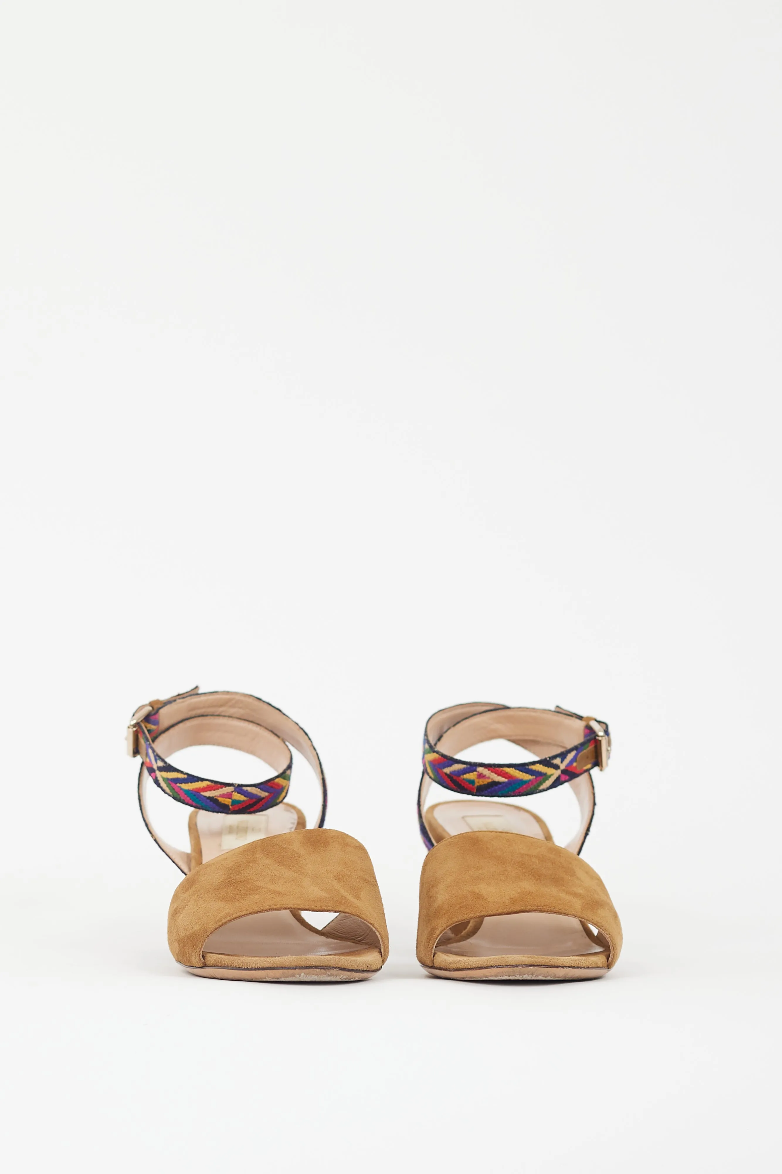 Brown & Multicolour Embroidered Strap Heel