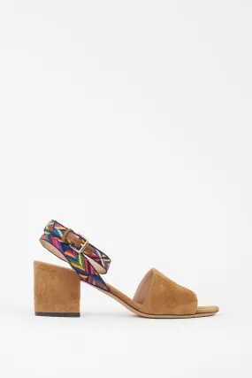 Brown & Multicolour Embroidered Strap Heel