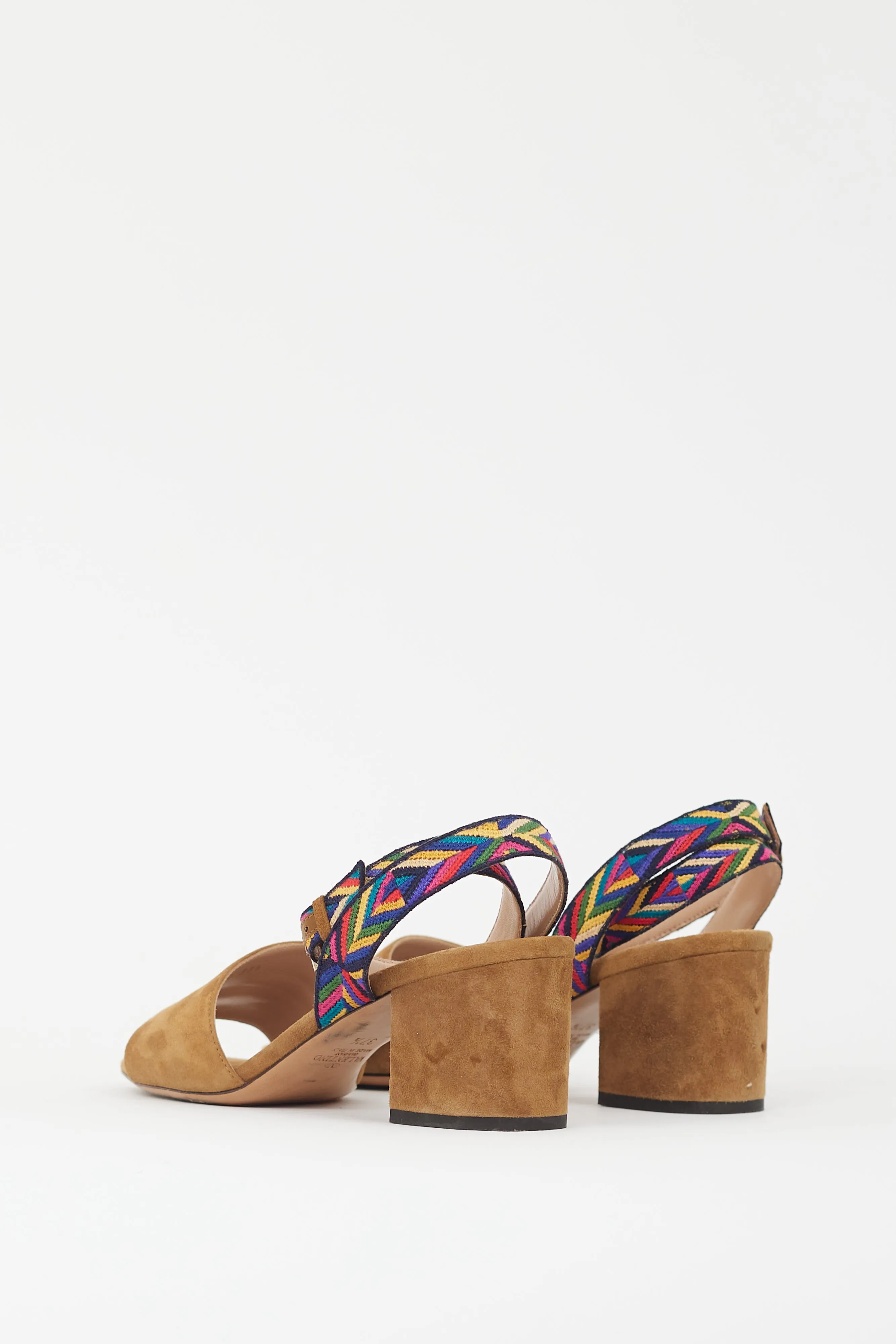 Brown & Multicolour Embroidered Strap Heel