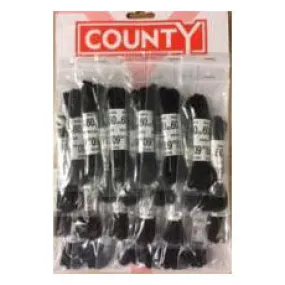 County Shoelaces Flat Black - Sleeve of 24