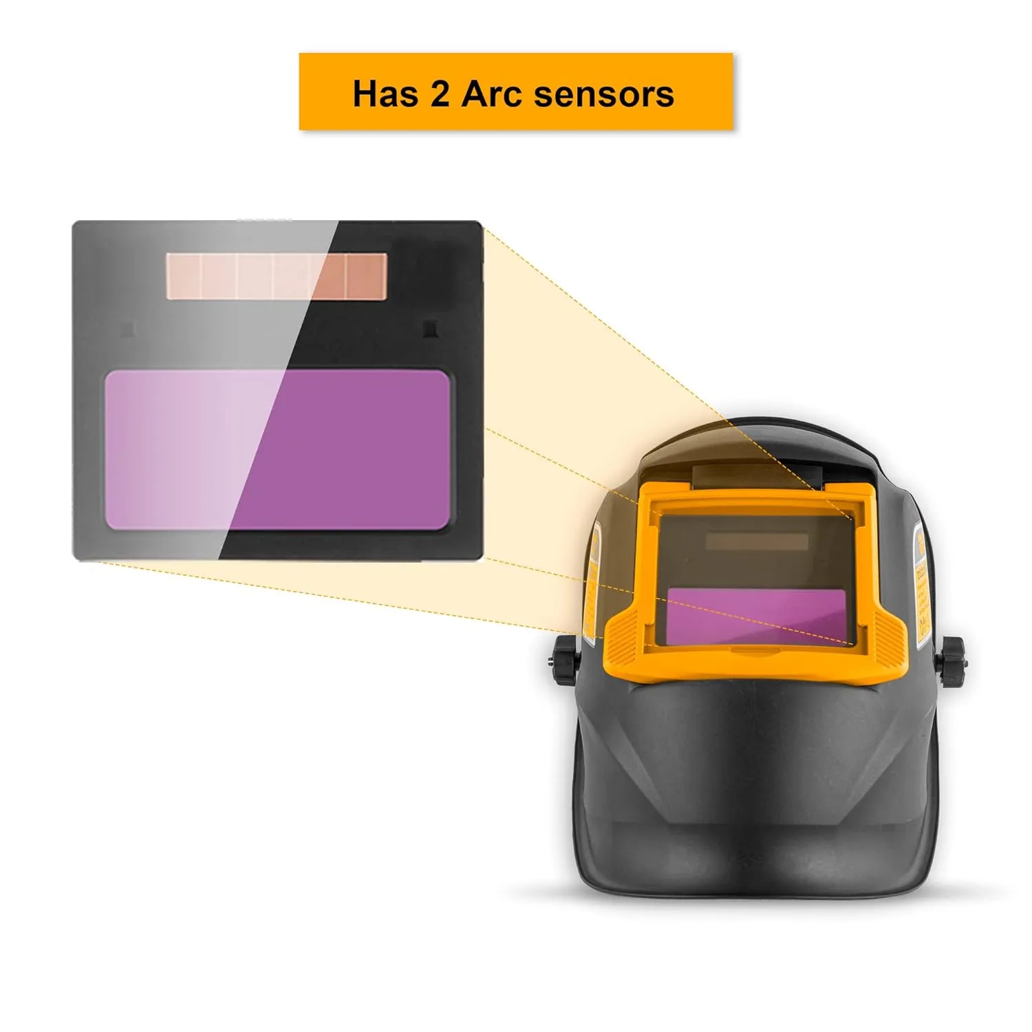 INGCO Auto Darkening Welding Helmet, Solar Powered Welding Mask, 90×35mm | 2 Arc Sensor | 1/5000s Switching time | DIN 16 UV/IR Protection Welding Hood for Welding, Grinding, Cutting and so on AHM009