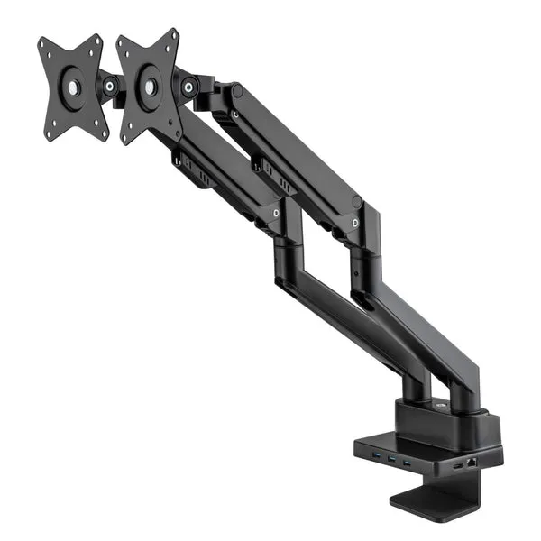 Manhattan Aluminum Gas Spring Dual Monitor Desk Mount with 8-in-1 Docking Station