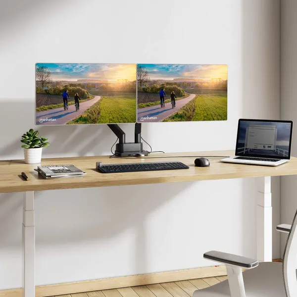 Manhattan Aluminum Gas Spring Dual Monitor Desk Mount with 8-in-1 Docking Station