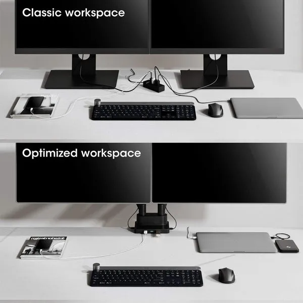 Manhattan Aluminum Gas Spring Dual Monitor Desk Mount with 8-in-1 Docking Station