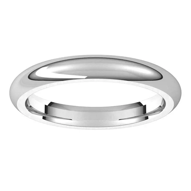 Platinum Domed Comfort Fit Wedding Band, 3 mm Wide