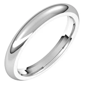 Platinum Domed Comfort Fit Wedding Band, 3 mm Wide