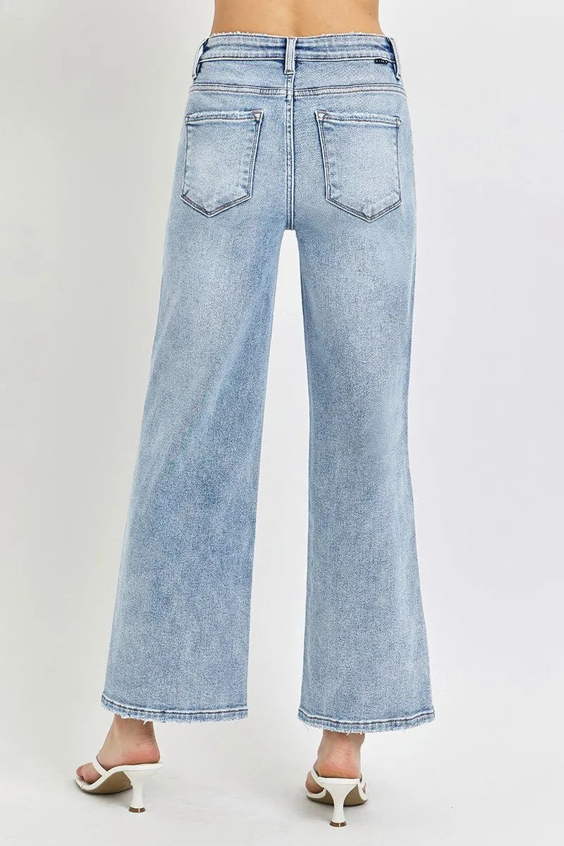 Risen Tummy Control High Rise Crop Wide Jeans