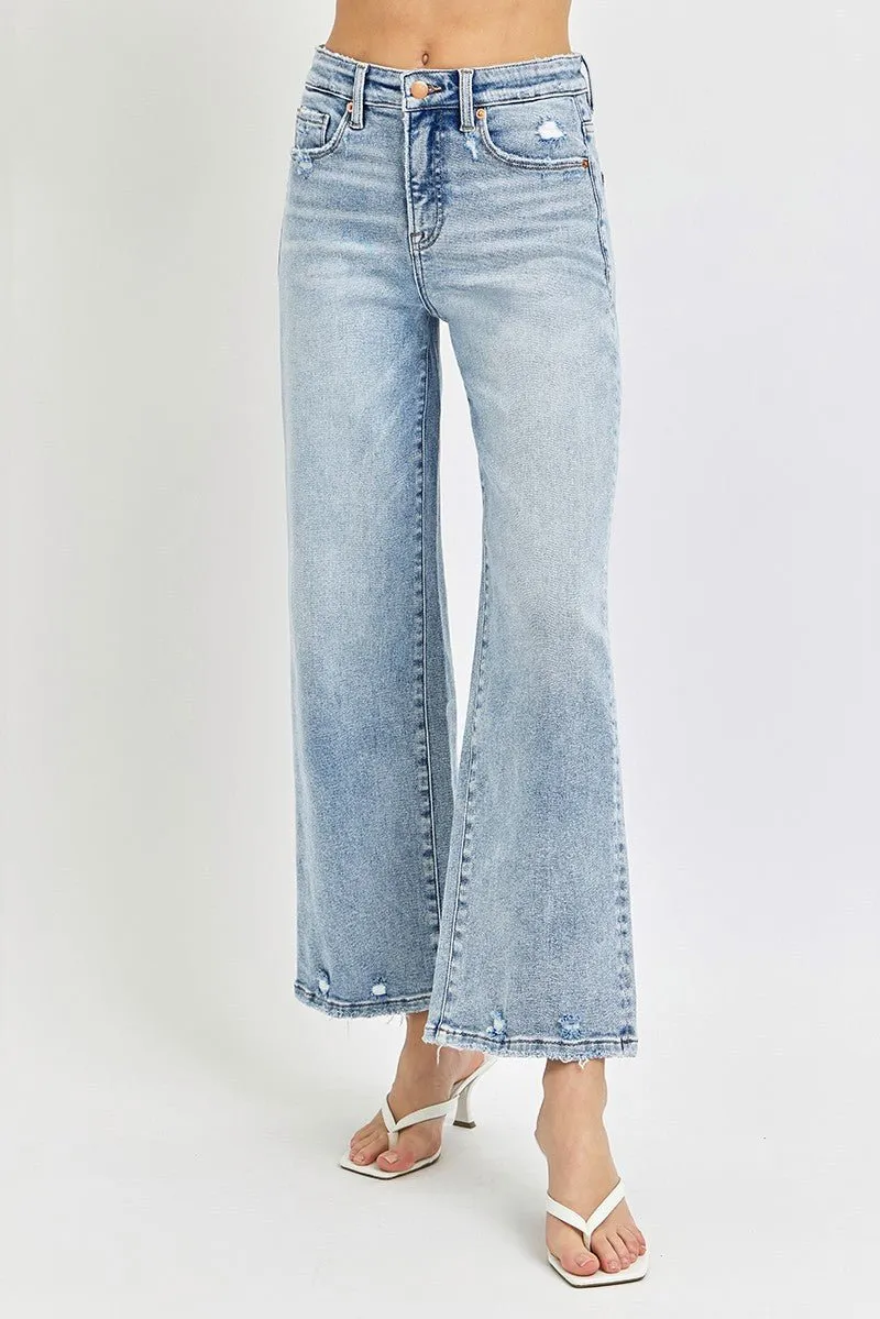 Risen Tummy Control High Rise Crop Wide Jeans