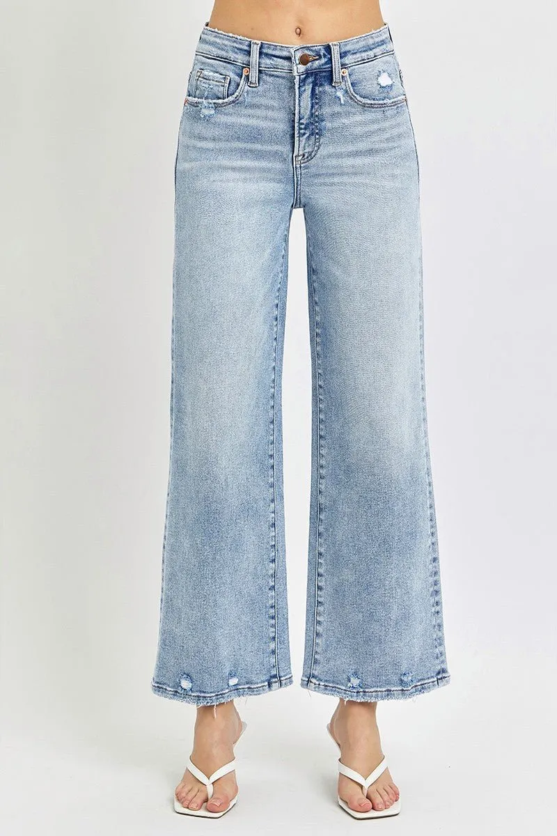 Risen Tummy Control High Rise Crop Wide Jeans