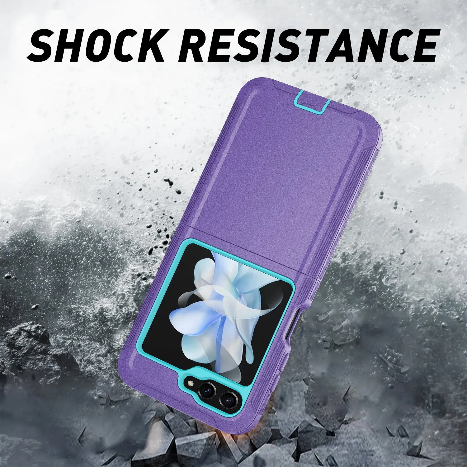 Samsung Galaxy Z Flip5 Case, Rugged Slim Rotating Swivel Lock Holster Shell Clip Cover - Purple/Light Blue