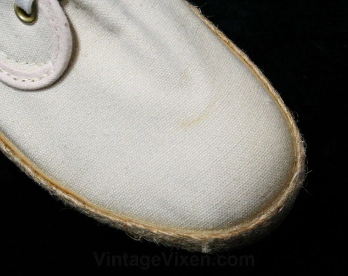 Size 10 Beige Keds Sneakers - Classic Casual Shoes - 80s Neutral Sneaker with Woven Jute Heel - Grasshoppers by Ked's - Deadstock - 10M