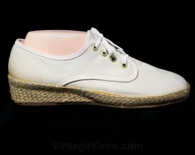 Size 10 Beige Keds Sneakers - Classic Casual Shoes - 80s Neutral Sneaker with Woven Jute Heel - Grasshoppers by Ked's - Deadstock - 10M