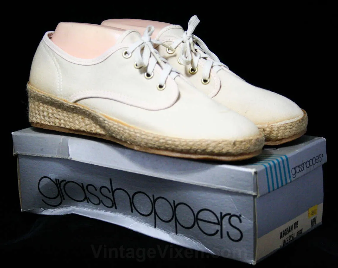 Size 10 Beige Keds Sneakers - Classic Casual Shoes - 80s Neutral Sneaker with Woven Jute Heel - Grasshoppers by Ked's - Deadstock - 10M