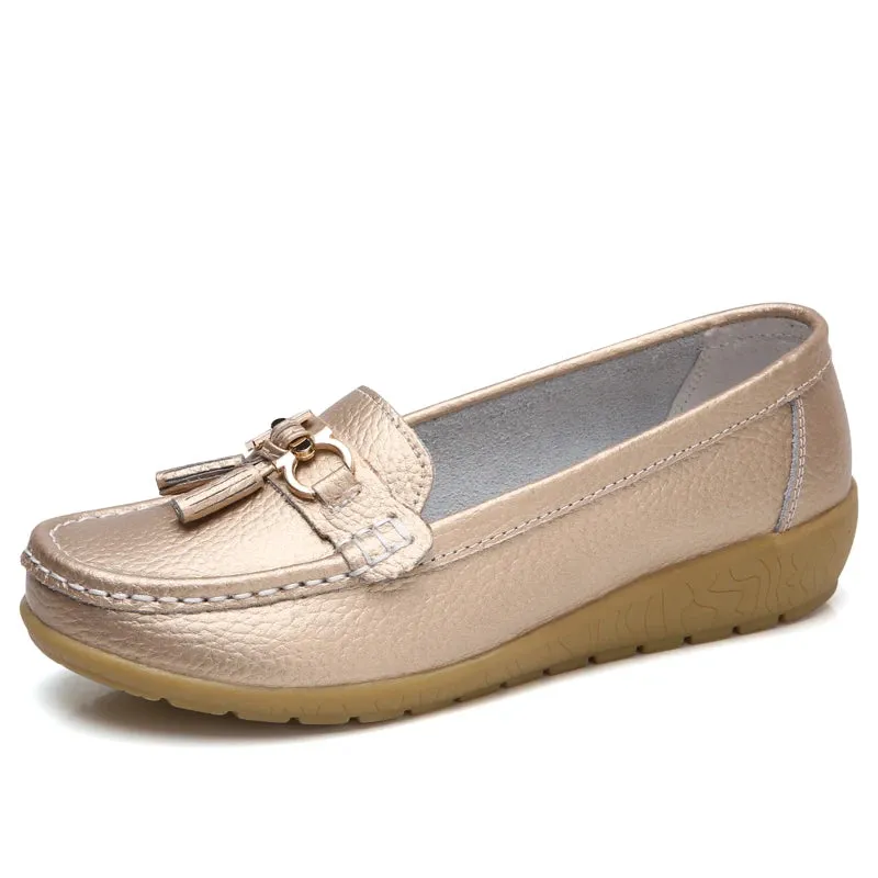 Spring Summer Breathable Casual Loafers For Women Platform Leather Comfort Wedge Moccasins Ladies Vulcanized Sneakers 44