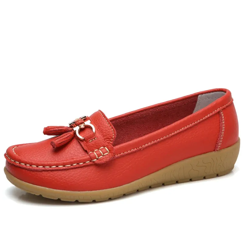 Spring Summer Breathable Casual Loafers For Women Platform Leather Comfort Wedge Moccasins Ladies Vulcanized Sneakers 44
