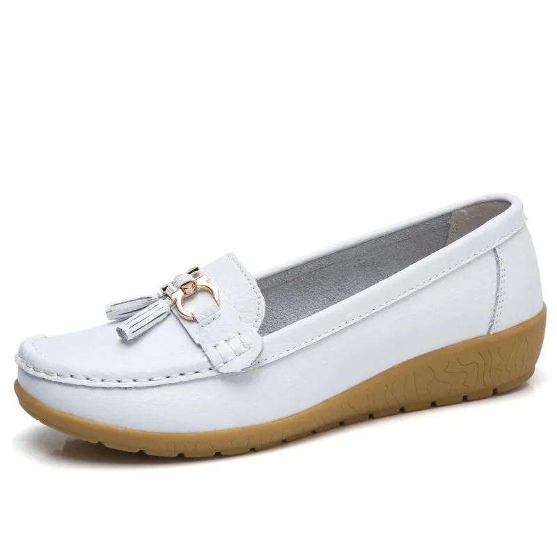 Spring Summer Breathable Casual Loafers For Women Platform Leather Comfort Wedge Moccasins Ladies Vulcanized Sneakers 44