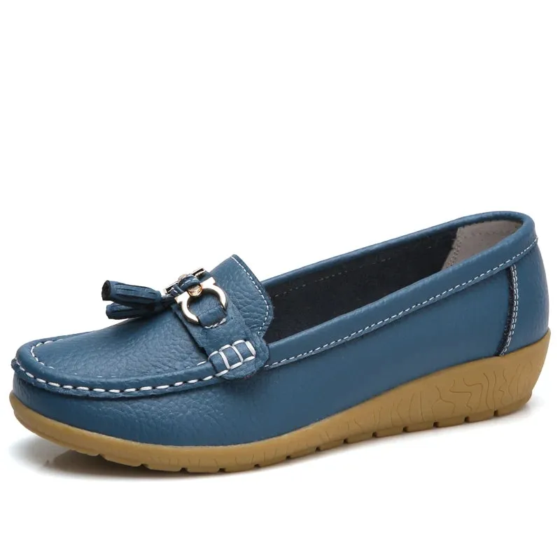 Spring Summer Breathable Casual Loafers For Women Platform Leather Comfort Wedge Moccasins Ladies Vulcanized Sneakers 44