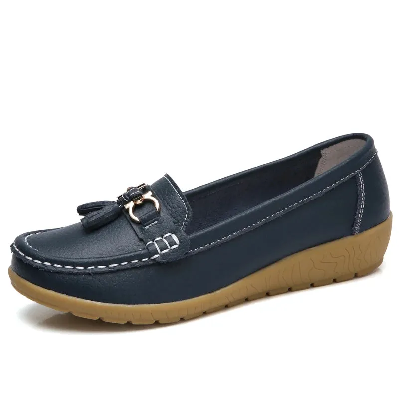 Spring Summer Breathable Casual Loafers For Women Platform Leather Comfort Wedge Moccasins Ladies Vulcanized Sneakers 44