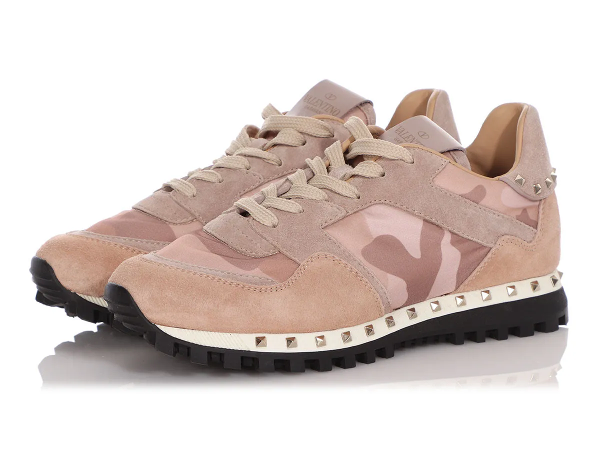 Valentino Suede and Camo Rockstud Sneakers